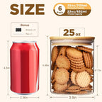 25oz Glass Food Storage Jars, Glass Jars with Bamboo Lids, Kitchen Storage Jars, Set of 6, Canisters with Airtight Lids for Spice, Coffee, Cookie, Pantry Organizers