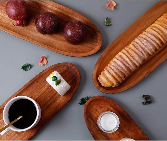 Wooden Serving Tray with Handle 2pcs Serving Plates for Meal Christmas Dinner Plates Wood Cheese Charcuterie Board for Food Meat Acacia Wood Platers for Bread Appetizer Snack(20.5" and 16.5")