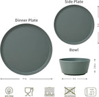 FINE&NICE 12Pcs Melamine Dinnerware Sets, Plates and Bowls Sets for 4, Unbreakable and Lightweight Dishes Set for Indoor and Outdoor Use, BPA Free, Dishwasher Safe (Sage Green)