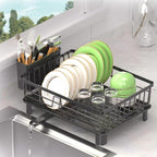 Dish Drying Rack for Kitchen Counter, Stainless Steel Dish Strainer with Detachable Cutlery Holder, Automatic Drainage System, Drainers Rack for Home and Appartment