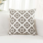 HWY 50 Grey Gray Decorative Throw Pillow Covers 18x18 Inch (1 Piece), Embroidered Cotton Farmhouse Cushion Cover Pillow Case for Sofa Couch Living Room Bed, Geometric Diamond Floral