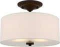 Kira Home Addison 13" 2-Light Semi-Flush Mount Ceiling Light Fixture with Off-White Fabric Drum Shade, Bronze Finish