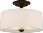 Kira Home Addison 13" 2-Light Semi-Flush Mount Ceiling Light Fixture with Off-White Fabric Drum Shade, Bronze Finish