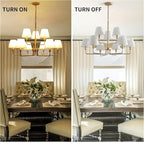 Gold Chandeliers for Dining Room with White Fabric Shades,33”Light Fixture Chandelier,9-Lights foyer chandeliers for high ceilings,2 Tiered Lantern Farmhouse Pendant Light for Living Room,Entryway