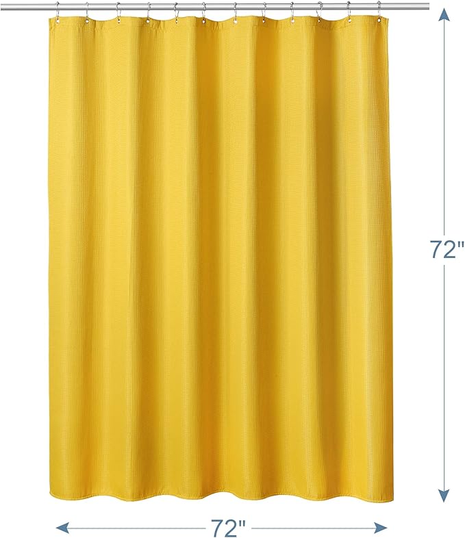AmazerBath Waffle Shower Curtain, Mustard Yellow Fabric Shower Curtain with Waffle Weave Heavy Duty Hotel Quality, 72 x 72 Inches