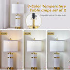 Ceramic Gold-Plated Decorative 28" Table Lamps Set of 2 with E26 Socket&Rotary Switch,USB A+C Ports,Modern Bedside Lamps for Nightstand,Bedroom,Living Room,Decoration,Office(Bulbs Included)