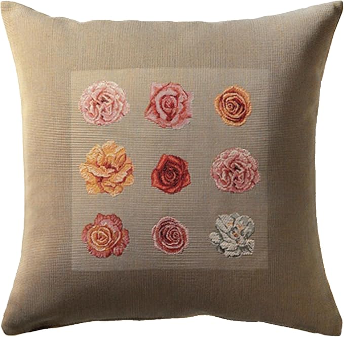 Charlotte Home Furnishings Floral Decorative Throw Pillow Cover 19x19 in, Roses LII French Country Couch Pillow Case, Home Decor Cozy Tapestry Cushion Cover, European Cotton Jacquard Woven