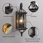 Milaii 18.5" H Copper Outdoor Wall Lights Exterior Waterproof Wall Sconce Light Fixture E26 Socket Oil Rubbed Bronze Porch Light with Clear Glass Lantern Wall Lamp for Front Porch Garage Patio