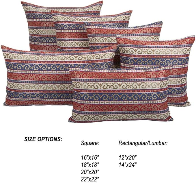 Large Throw Pillow Covers Red and Blue - 22 x 22 Inches Decorative Kilim Pillows, Boho Room Decor for Couch, Bohemian Outdoor Case for Farmhouse, Ethnic Shams, Aztec Tapestry, Patio