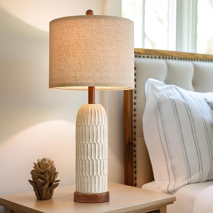 OYEARS 26.5" Table Lamp Set of 2 for Bedroom Living Room with USB A+C Charging Ports Modern Farmhouse Bedside End Lamps Rustic Nightstand Lamps,Brown