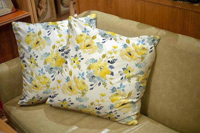 CAPSCEOLL 2PCS Yellow Flower Zipper Pillow Cases 18X18Inch Blue Small Autumn Botanical Black Blossom Bouquet Petal Romantic White Holiday Pillow Covers for Bedroom Sofa Square Pillow Covers