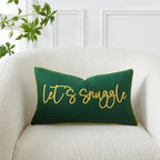 Sunkifover Let's Snuggle Decorative Lumbar Pillow Cover - 12x20 Inch Green and Gold Cotton Embroidery Throw Pillowcase for Bed, Bedroom, Living Room, Home Decor