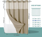 Khaki No Hook Waffle Weave Shower Curtain with snap-in Liner Replacement, 230GSM Waterproof Fabric Hotel Shower Curtain Set for Bathroom, Through Mesh Top Window,71Wx77H