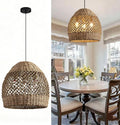 Rattan Boho Pendant Light Fixtures, Farmhouse Hanging 3-Light Wicker Chandelier,Hand-Woven Seagrass Kitchen Islands Chandeliers for Dining Room Entryway Foyer 13.39"