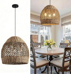 Rattan Boho Pendant Light Fixtures, Farmhouse Hanging 3-Light Wicker Chandelier,Hand-Woven Seagrass Kitchen Islands Chandeliers for Dining Room Entryway Foyer 13.39"