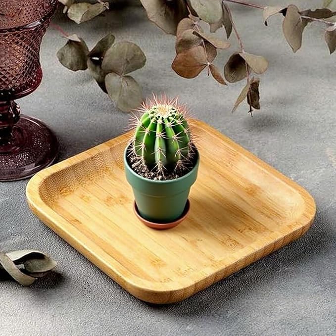 JOIKIT 3 Pack 8 Inch Bamboo Platter, Fine Polished Sqaure Wood Dinner Plates Bamboo Serving Tray for Holding Fruit, Bread, Cheese, Nut, Coffee, Tea, Plant Saucer