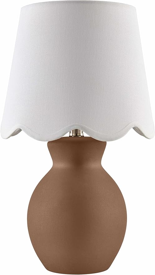 BoutiqueRugs Liliac Boho Ceramic Bedside Table Lamp for Bedroom Nightstand - End Side Lighting for Living Room - Shade Cotton - White, Brown - 15" H