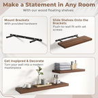 Floating Shelves for Wall with Invisible Brackets, Wall Mounted Engineered Wood Shelves with Wood Grain for Living Room, Bedroom, Bathroom, Kitchen Decor and Storage, Oak, 8"L Set of 3, Walnut