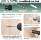 Metal Wall Hooks for Hanging,6 Coat Hooks Wall Mount,Heavy Duty Black Decorative Hooks for Cubicle Entryway,Bathroom Shower Hand Towel Hooks Hangers for Clothes Robe (Round)
