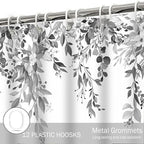 Eucalyptus Shower Curtain, Grey Watercolor Leaves with Floral Botanical Bathroom Decor, Waterproof Fabric Bath Curtain Set with Hooks, 36x72 Inches