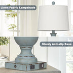 Farmhouse Table Lamps Set of 2, Rustic Touch Control Bedside Lamps with 2 USB Ports & AC Outlet, Vintage 3-Way Dimmable Nightstand Lamp Linen Fabric Shade for Living Room Bedroom End Table Decor