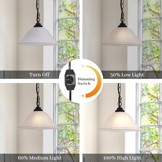 Vintage Plug in Pendant Light,Hanging Lights with Plug in Cord,16.4Ft Cord & 14.7Ft Chain Dimmable Black Hanging Light Fixture,Hanging Lamp with On/Off Switch for Kitchen,Bedroom,Living Room