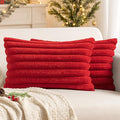 MIULEE Faux Fur Christmas Decorative Throw Pillow Covers 12x20 Inch Set of 2, Modern Spring Home Decor Soft Plush Couch Pillows Cozy Fluffy Cushion Covers for Sofa Bed Red