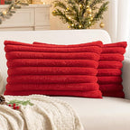 MIULEE Faux Fur Christmas Decorative Throw Pillow Covers 12x20 Inch Set of 2, Modern Spring Home Decor Soft Plush Couch Pillows Cozy Fluffy Cushion Covers for Sofa Bed Red