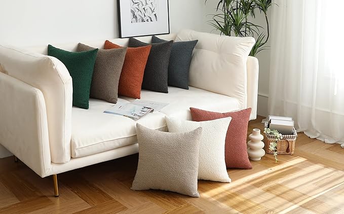 Jeneoo Coral Pink Decorative Square Thick Throw Pillow Covers Fine Textured Boucle Couch Cushion Cases for Sofa Decor, Set of 2, 18 x 18 Inch