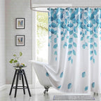 Fabric Shower Curtain, Blue Watercolor Eucalyptus Leaves Shower Curtain for Bathroom, 72" W x 72" H