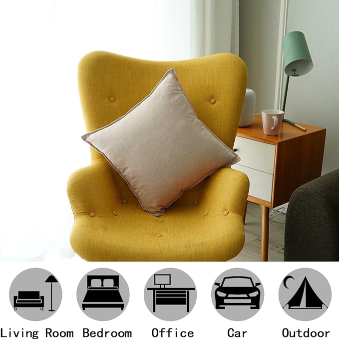 Jeanerlor Set of 2 20"x20" Yellow Pillowcase with Zipper Cousion Cover Decor Cotton Linen to Embellish Students' Dormitory/Study Room/House/Office,(50 x 50cm), Light Linen