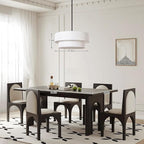 LamQee 20” Modern Drum Chandelier, 2-Tier Semi-Flush Mount Pendant Light Fixtures 3-Light with White Fabric Lampshades, Matte Black Fixtuer Hang Ceiling Lamp