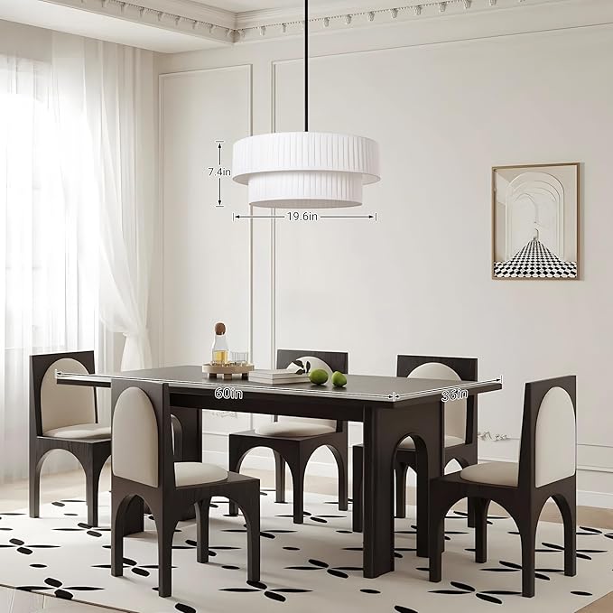 LamQee 20” Modern Drum Chandelier, 2-Tier Semi-Flush Mount Pendant Light Fixtures 3-Light with White Fabric Lampshades, Matte Black Fixtuer Hang Ceiling Lamp