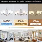 6 Lights Brushed Nickel Dining Room Light Fixture Farmhouse Modern Chandelier Pendant Light Silver Adjustable Ceiling Hanging Lighting with Frosted Glass for Kitchen Island Living Room Foyer