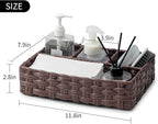 Toilet Tank Topper Paper Basket Multiuse Hand Woven Plastic Wicker Basket Bins with Divider for Shelves Rustic Farmhouse Bathroom Decor Countertop Organizer Storage