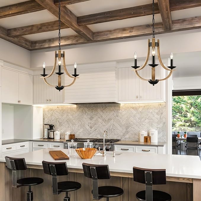 Farmhouse Chandelier for Dining Room 3-Light 19" Wide Adjustable Kitchen Island Pendant Lighting, Rustic Hanging Light Fixture for Entryway Foyer Bedroom Living Room,