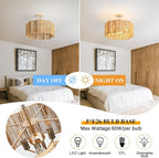 5-Light 19.6'' 2-in-1 Linear-Woven Rattan Ceiling Light - Convertible Flush Mount/Pendant for Kitchen Island & Dining Room, Dimmable with Adjustable Chain + Rod