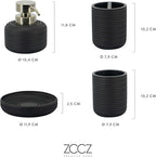 ZCCZ Black Bathroom Accessories Set 4 Pcs - Toothbrush Holder, Soap Dispenser, Vanity Tray, Tumbler - Countertop Organizer for Bathroom - Modern Accessory Set for Home Decor and Storage