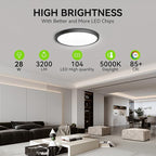 MODERN 28W 3200lm LED Flush Mount Ceiling Light, Super Slim 12 inch LED Ceiling Light, 5000K Daylight LED Ceiling Light for Bedroom, Living Room, Dining Room，Garage and Office… (5000K-8 Pack(Black))