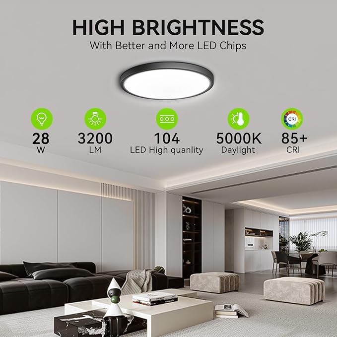 MODERN 6 Pack 28W 3200lm Flush Mount LED Ceiling Light, Super Thin 12 inch, 5000K Daylight, Undimmable Ceiling Light Surface Mount for Bedroom, Living Room, Dining Room