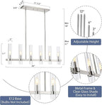 Untrammelife Polished Nickel Linear 6-Light Chandelier with Glass Shades, 36-inch Adjustable Height Modern Pendant Lighting for Kitchen Island & Dining Room, Dimmable Indoor Hanging Light Fixture