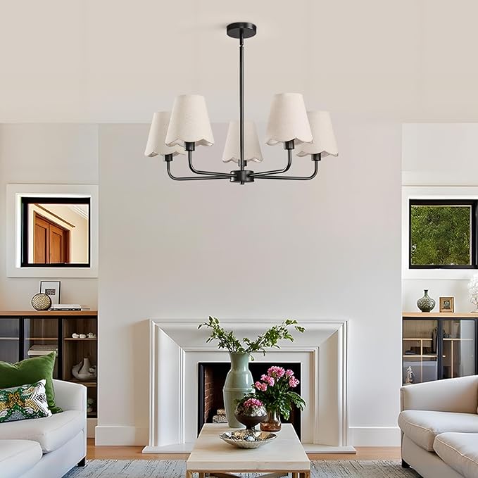 KAISITE Black Chandelier for Dining Room - 5-Light Farmhouse Dining Room Light Fixture Over Table Industrial Kitchen Lighting Fixture Ceiling Hanging Chandelier for Bedroom Living Room Foyer Entryway