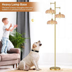 Gold Floor Lamps for Living Room 3 Lights Floor Lamp with Glass Lampshape & Three Led Bulb,Mid Century Standing Lamp Vintage Brass Tall Lamp Tree Floor Lamp for Bedroom Corner