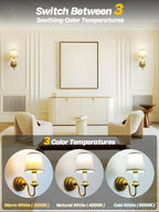 Vintage Battery Operated Wall Sconces Set of 2,Brass Gold Fabric Sconce Light with Linen Cloth Shade Dimmable Rechargeable Cordless Wall Mounted Lamp for Bedroom Living Room Hallway