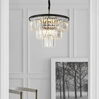 12 Lights 23.64" Black Modern Crystal Chandelier Crystal Pendant Ceiling Light Fixture 3-Tier Hanging Lighting for Dinning Room Bedroom Living Room Foyer