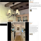 Chandelier with Linen Shade, Black Dining Room Light Fixtures Over Table, Classic Pendant Light Fixtures Ceiling Hanging Lighting for Living Room Bedroom, 5-Arm, 30" Dia