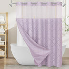 Boho Lavender Woven Fabric Shower Curtain 72 x 86 Modern Farmhouse, No Hooks Tufted Chevron Striped Shabby Chic Textured, Minimalist Cloth Curtain for Bathroom, Hotel Decor