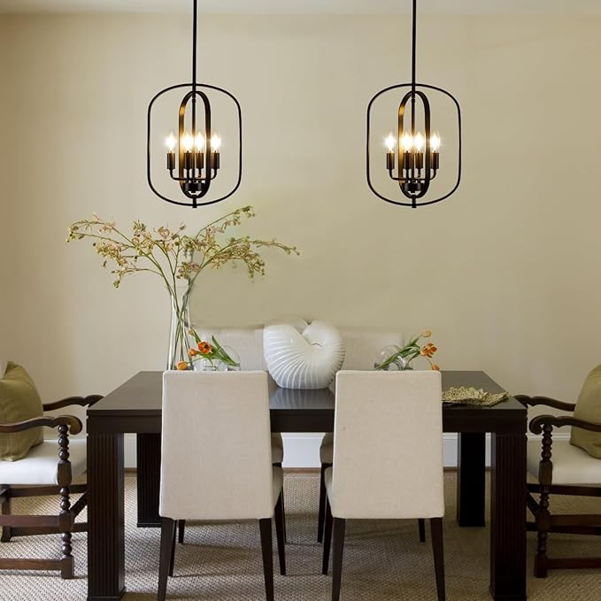 Black Chandelier Light, Modern Farmhouse Chandeliers for Dining Room Light Fixture Entryway Industrial Rustic Geometric Hanging Foyer Lighting Fixtures Kitchen Chandelier for Entryway Bedroom Hallway