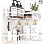 Corner Shower Caddy - 2 Pack, Adhesive Shower Organizers, Rustproof Stainless Steel Shower Shelves with 8 Hooks, No Drilling Bathroom Organizers and Storage Racks, Space-Saving, White, Medium