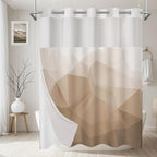 No Hook Shower Curtain with Snap in Liner and Sheer Window, Brown Modern Geometric Fabric Shower Curtain Set for Bathroom Decor, 15-Second Quick Install, Abstract Irregular Ombre, 71"X86"